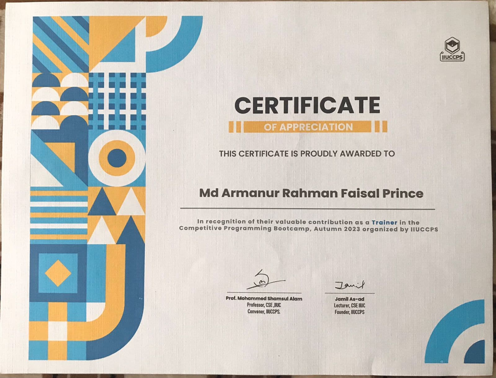 Certificate of Trainee of Competitive Programming